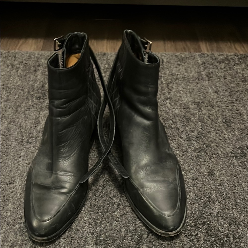 Chloe Black Quilted Leather Ankle Booties with Side Buckle - Picture 4 of 8